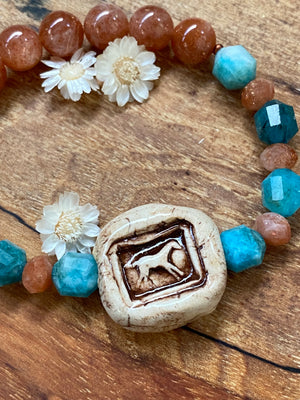 Wild Horse Blue Apatite Quartz & Sunstone bracelet